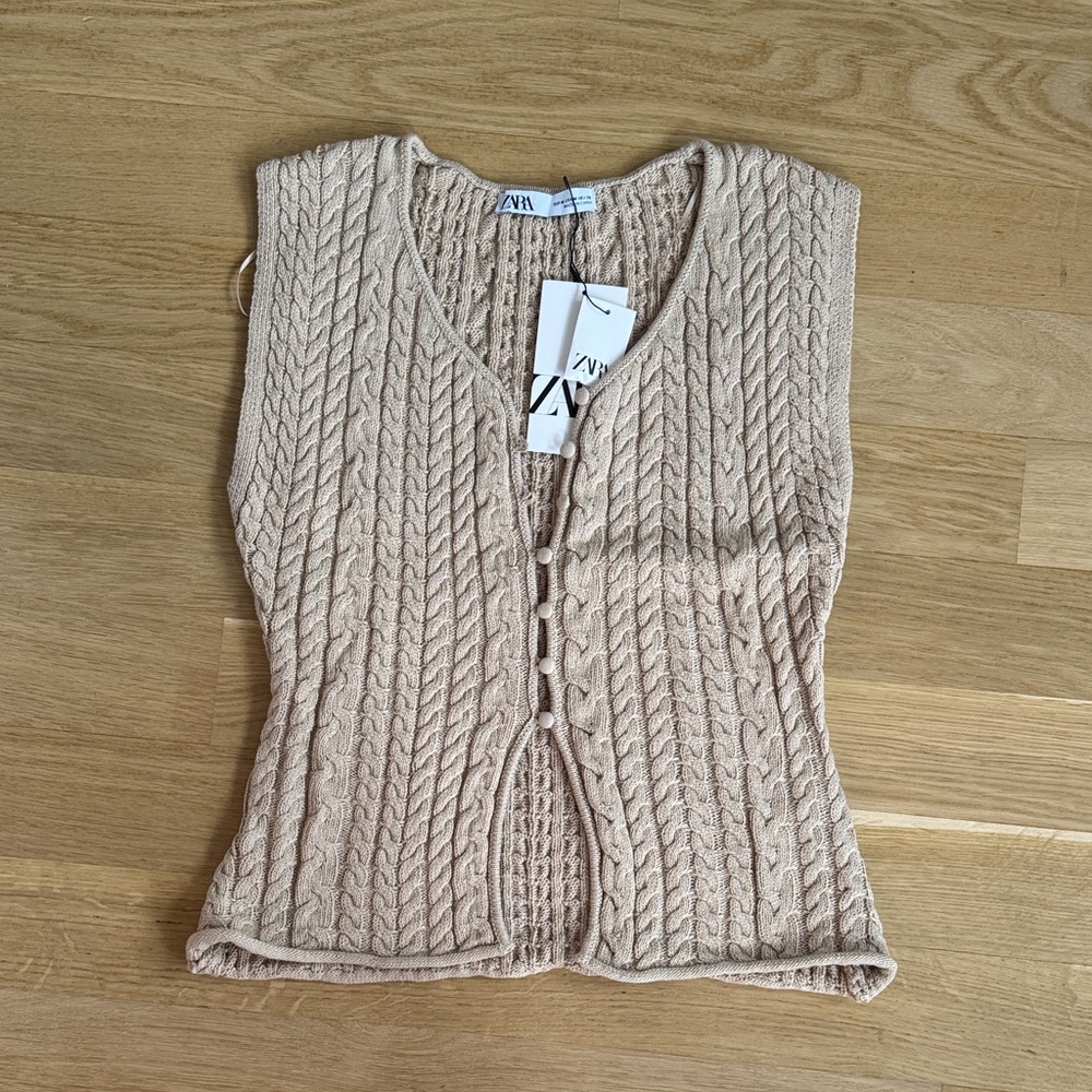NWT Zara Light Tan Cable Knit Vest